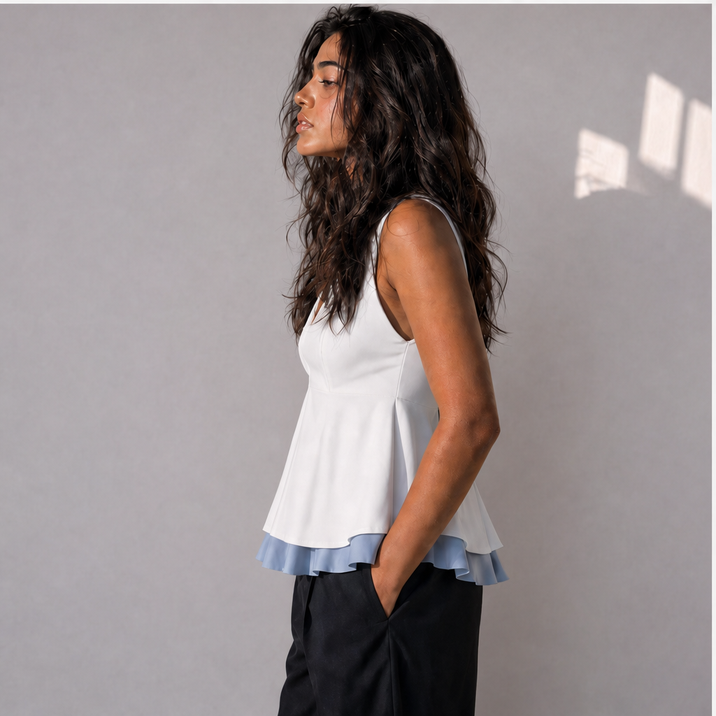 Cotton Linen Layered Peplum Top, Ratń Swamini · side view