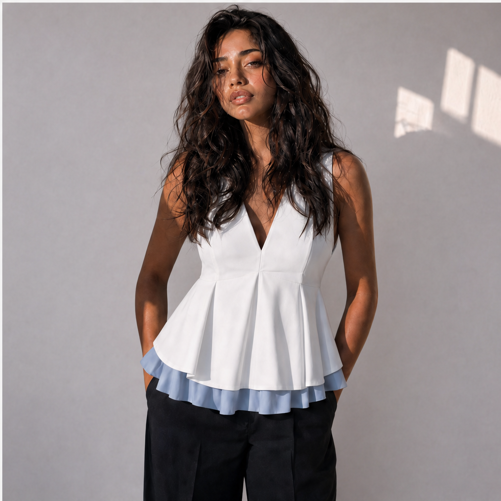 Cotton Linen Layered Peplum Top, Ratń Swamini · alt front view
