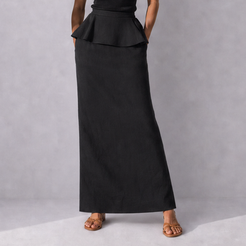 Cotton Linen Peplum Top & Maxi Skirt Co-ord Set (2 Pcs), Ratń Swamini