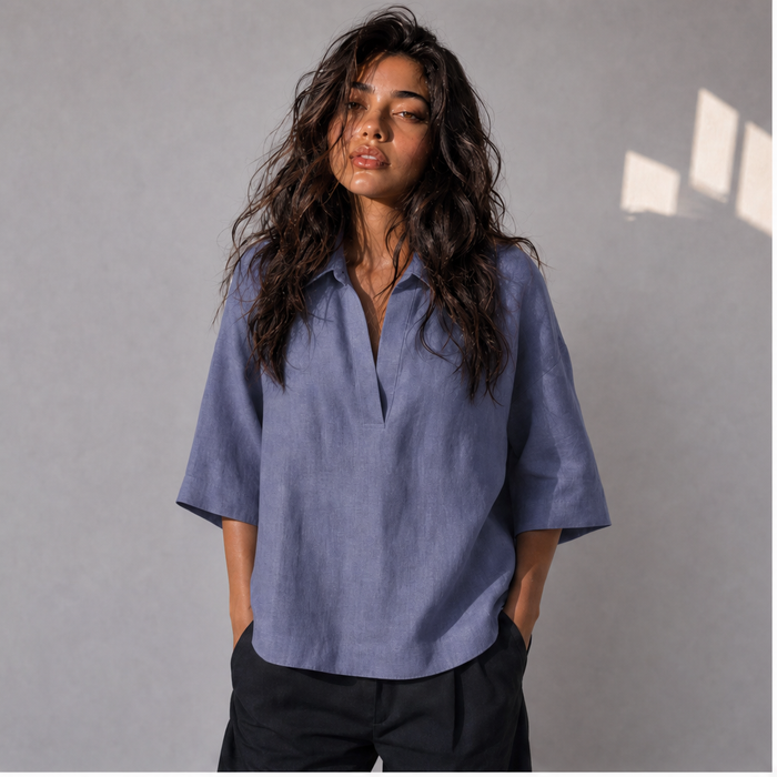 Linen Popover Half Sleeve Shirt, Ratń Swamini