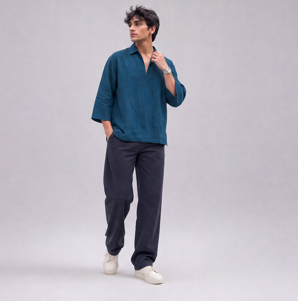 Linen Pullover Shirt in Three-Quarter Sleeve — Ratń Swamini · view 4