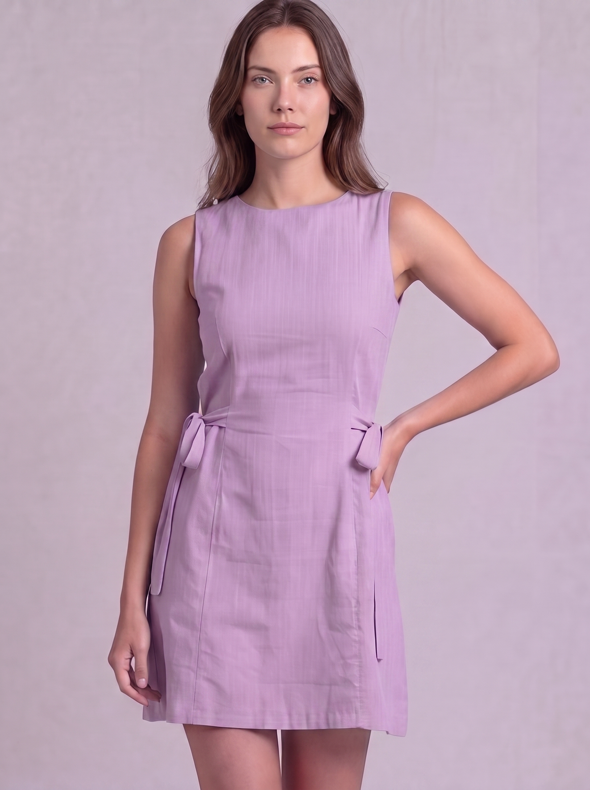 Linen Cotton Mini Dress in Lilac