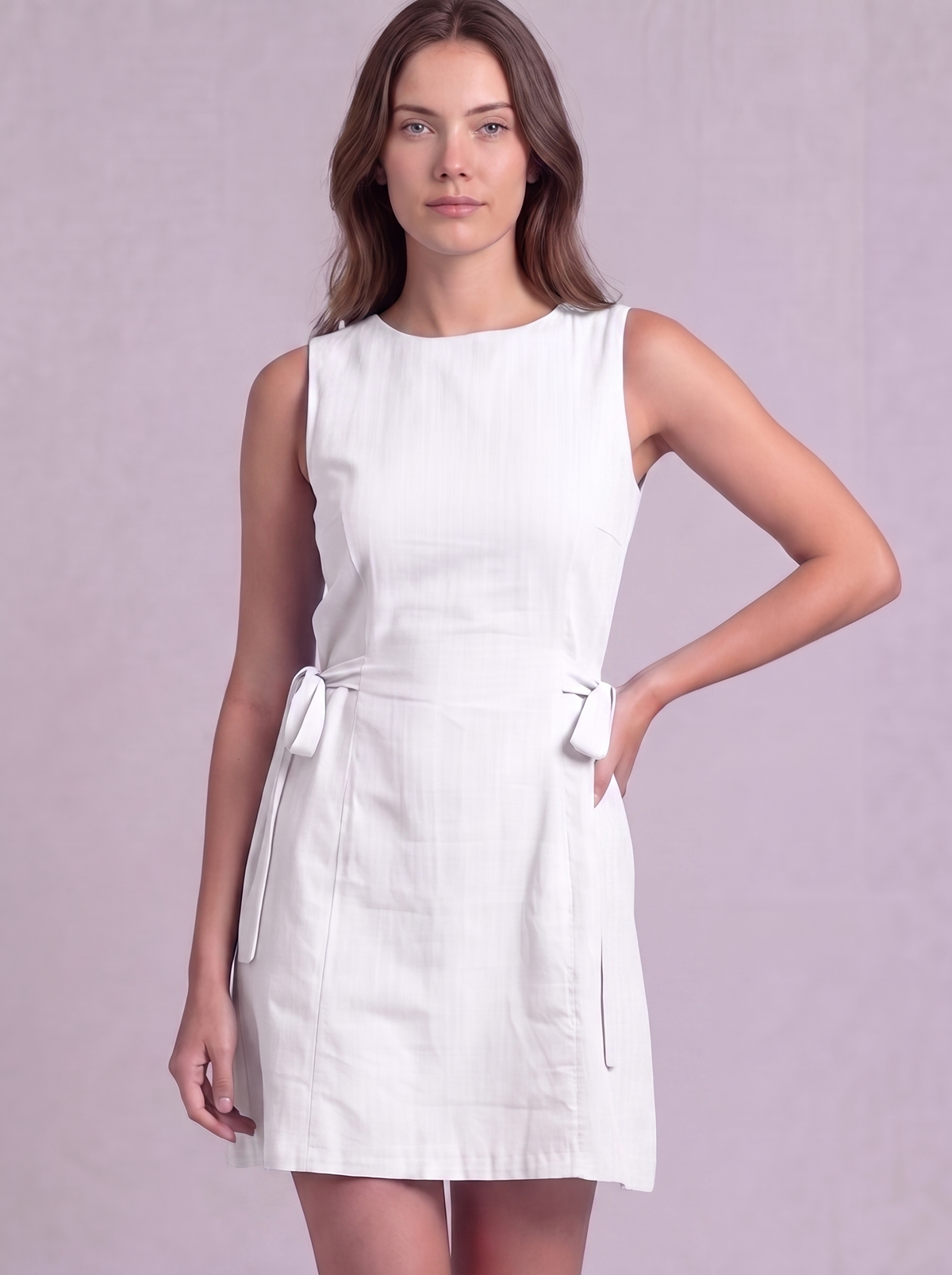 Linen Cotton Mini Dress in White