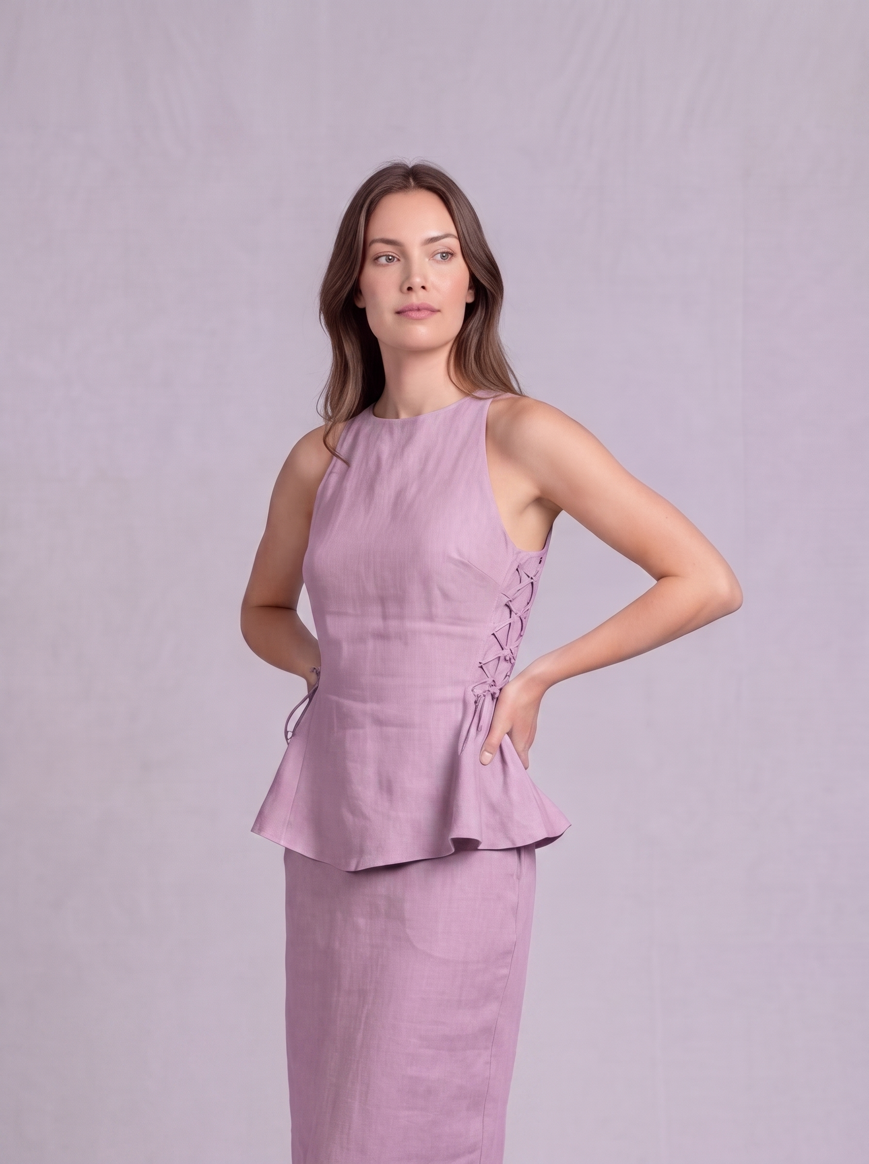 Linen Peplum Blouse in Lilac