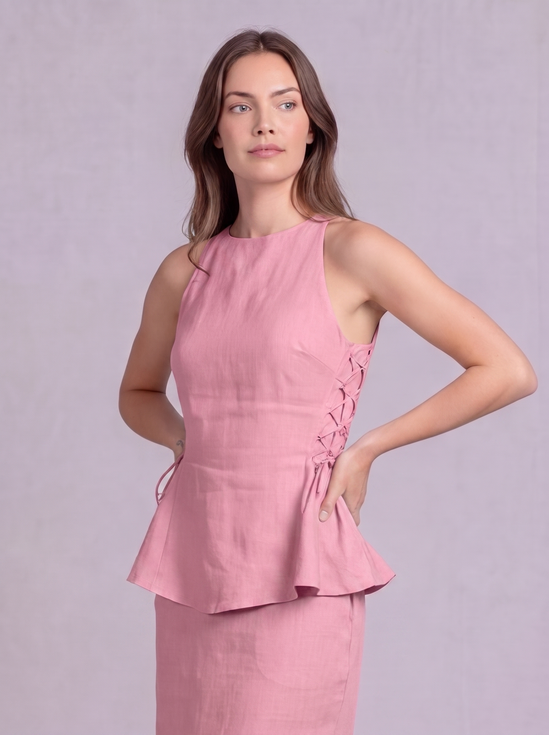 Linen Peplum Blouse in Soft Pink