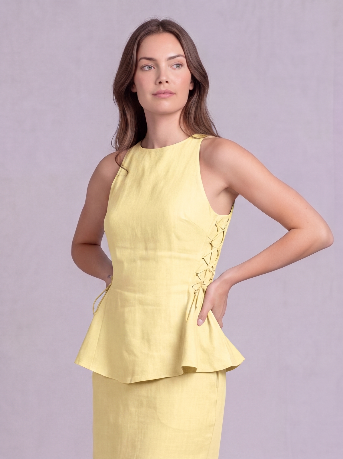 Linen Peplum Blouse in Butter Yellow