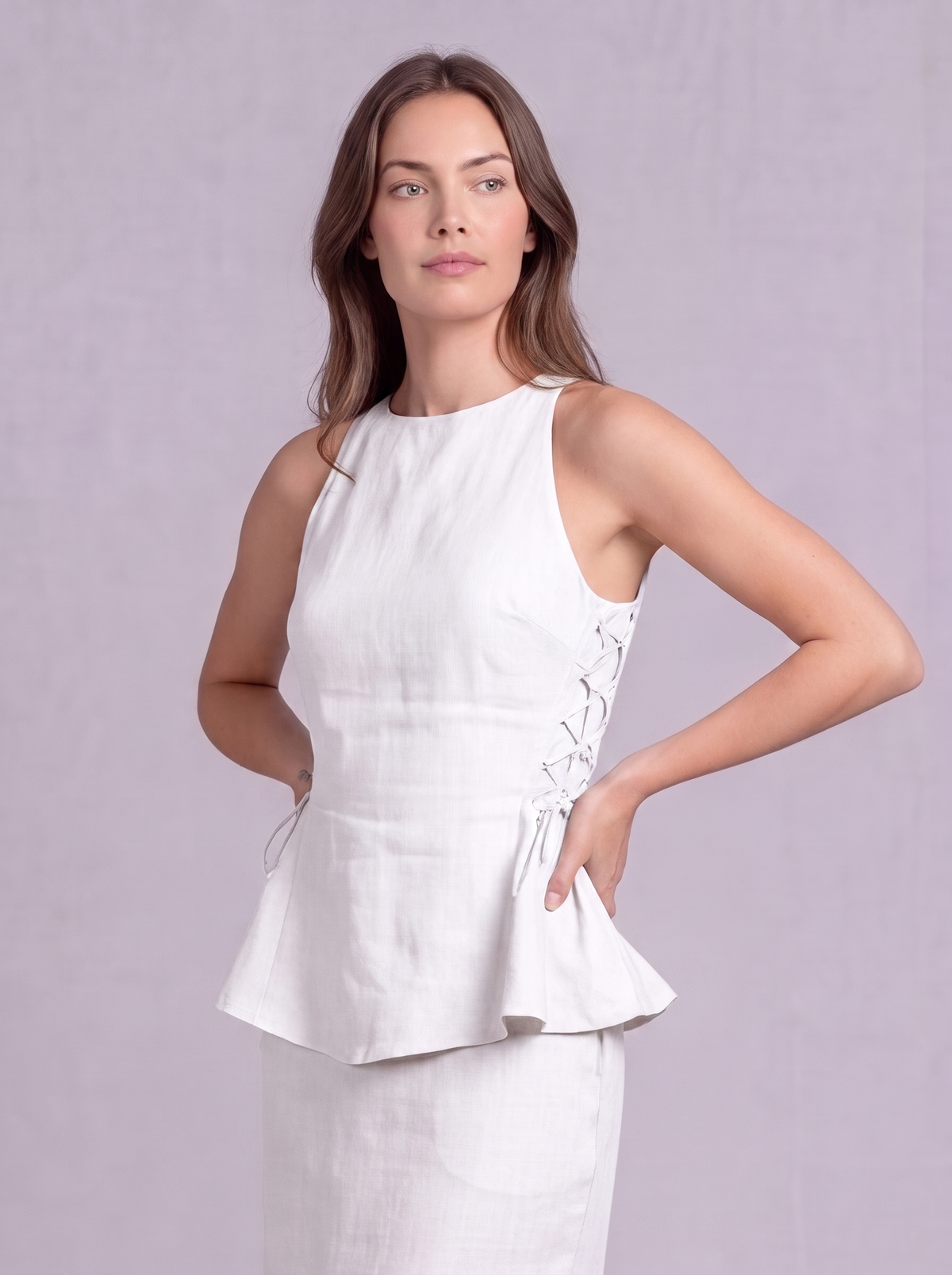 Linen Peplum Blouse in White
