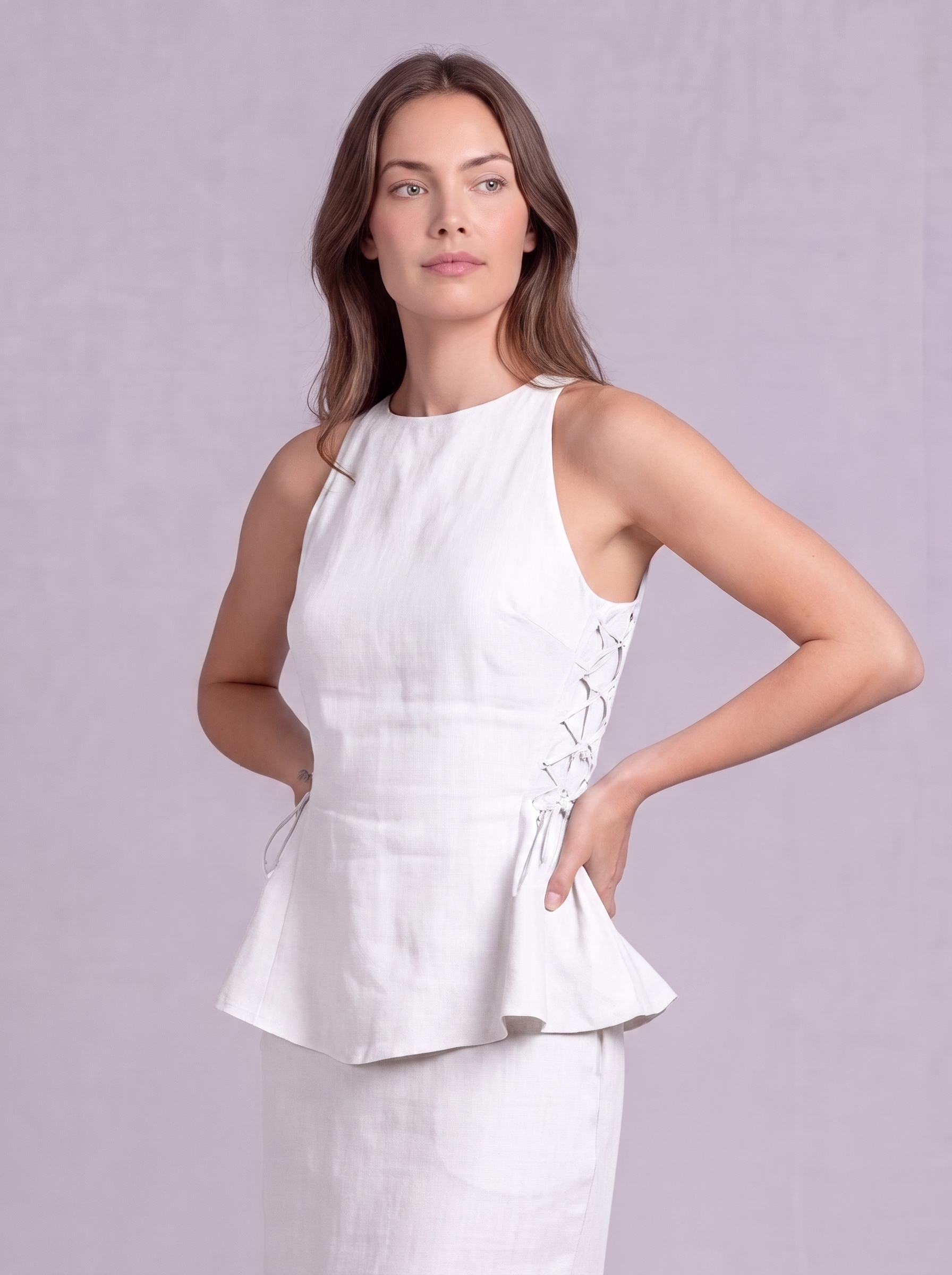 Linen Peplum Blouse in White