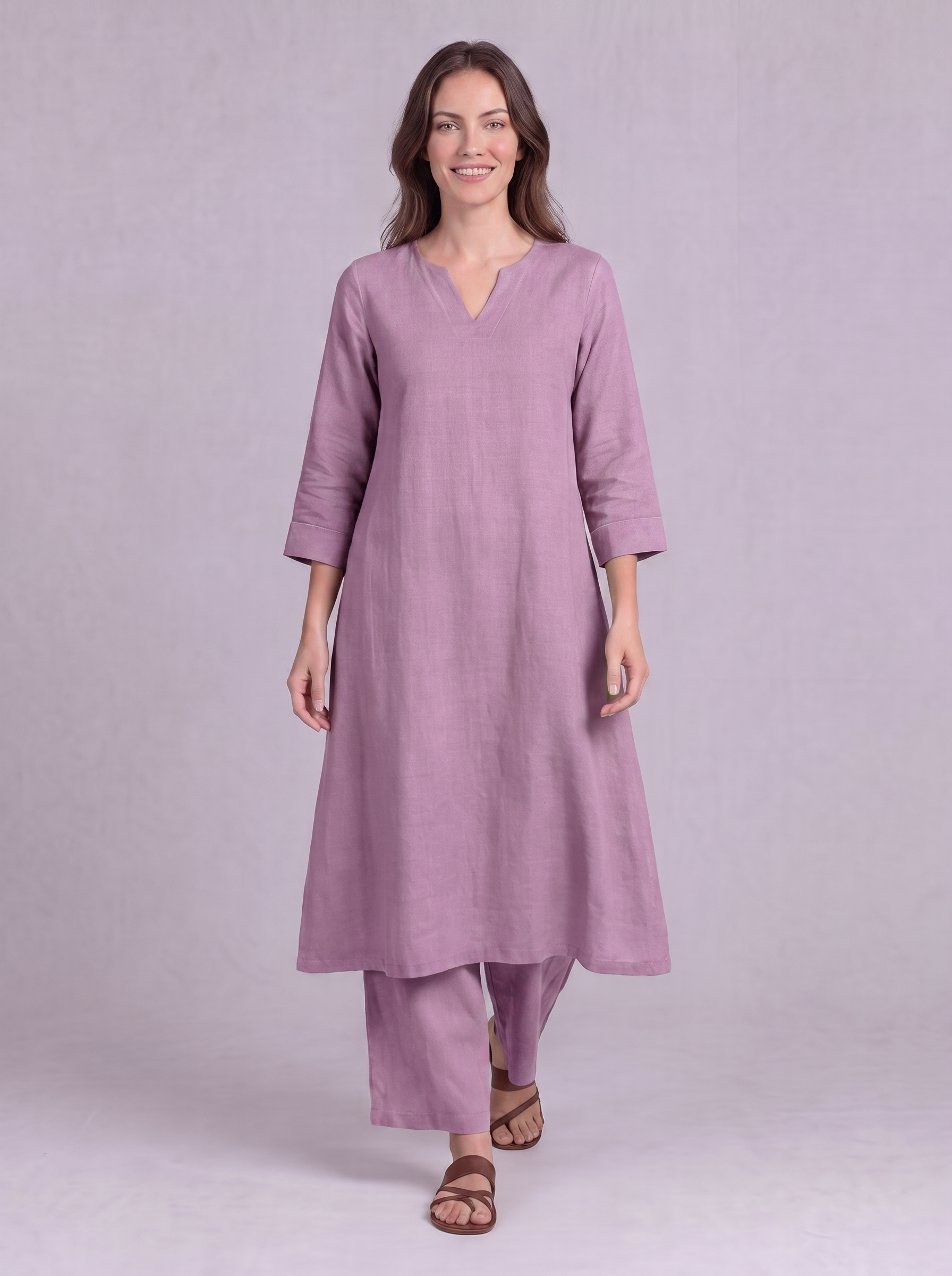 Linen Cotton Kurta & Palazzo Co-ord Set in Lilac