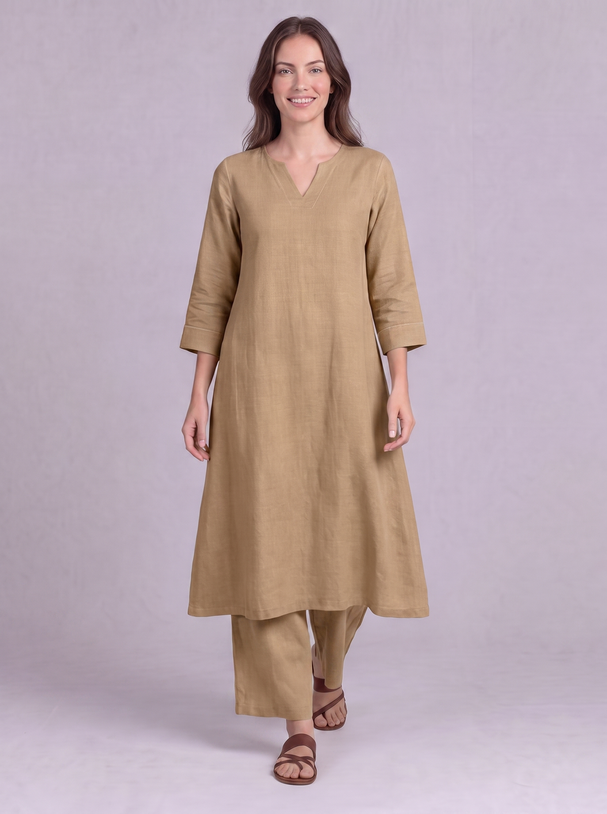 Linen Cotton Kurta & Palazzo Co-ord Set in Beige