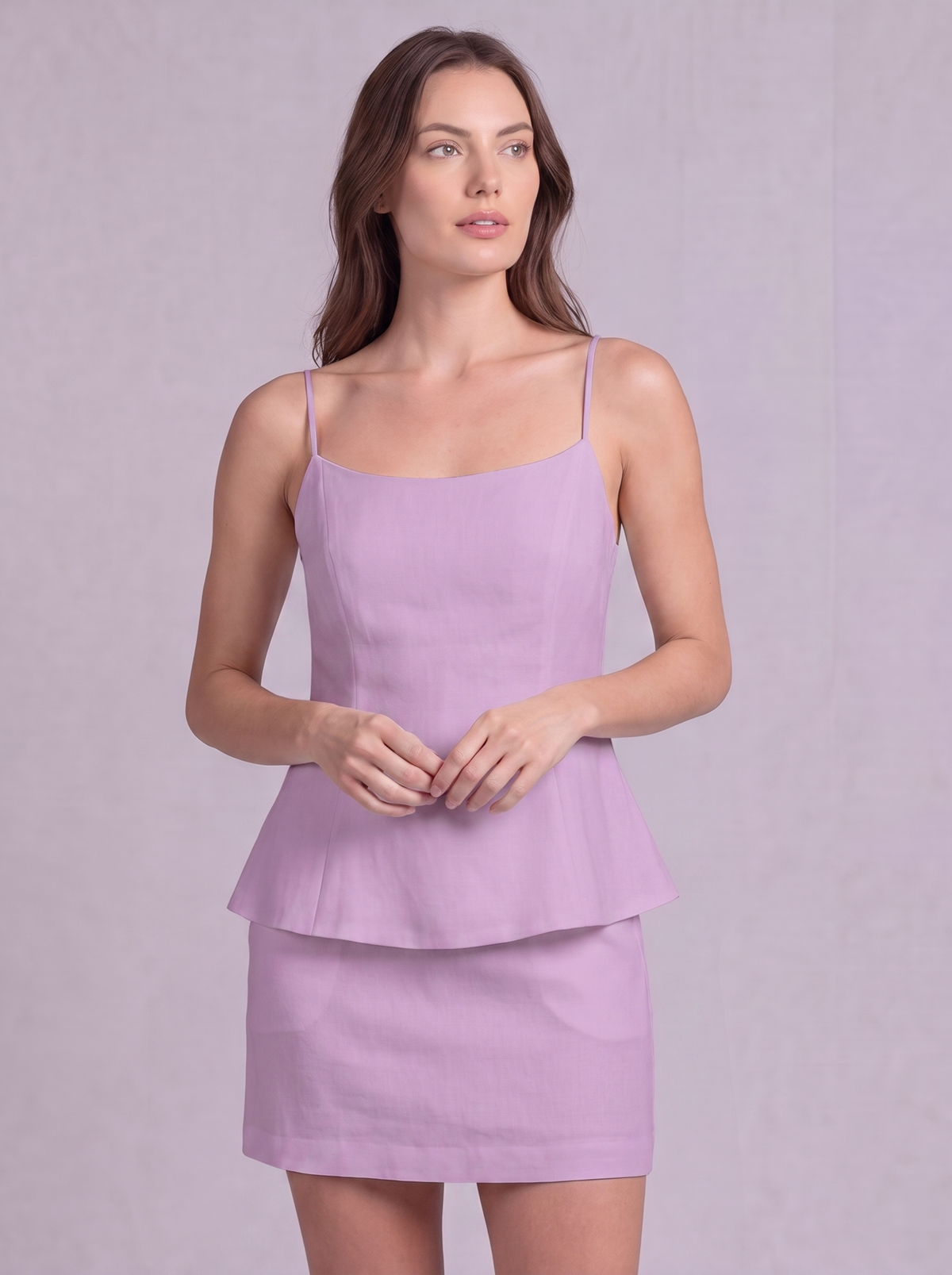 Linen Cotton Double Layer Cami Top & Mini Skirt Co-ord in Lilac