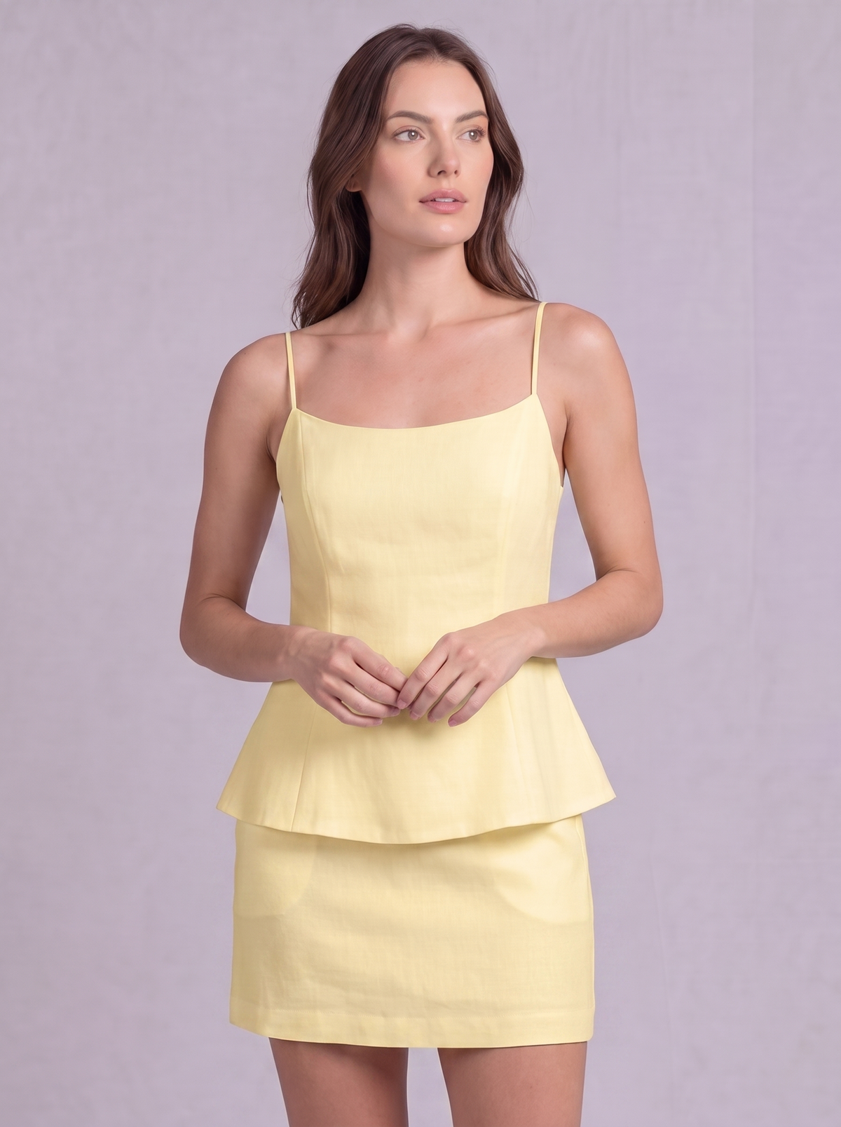 Linen Cotton Double Layer Cami Top & Mini Skirt Co-ord in Butter Yellow
