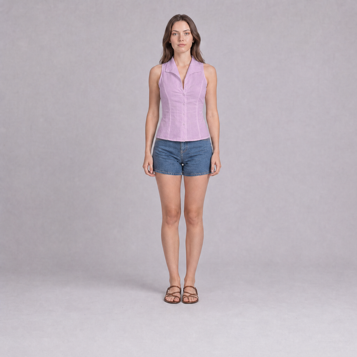 Sleeveless Notch Collar Shirt — Lilac
