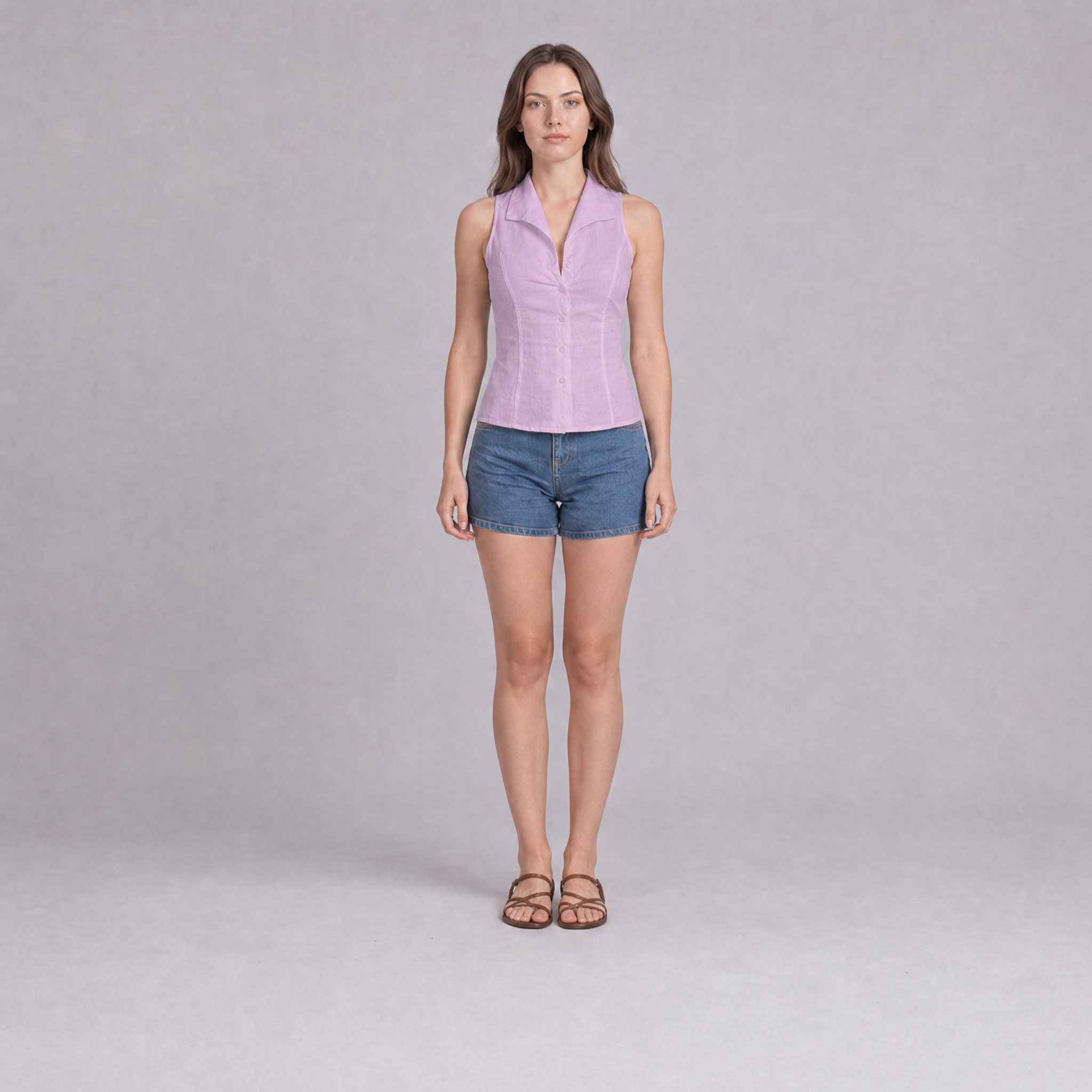 Sleeveless Notch Collar Shirt — Lilac