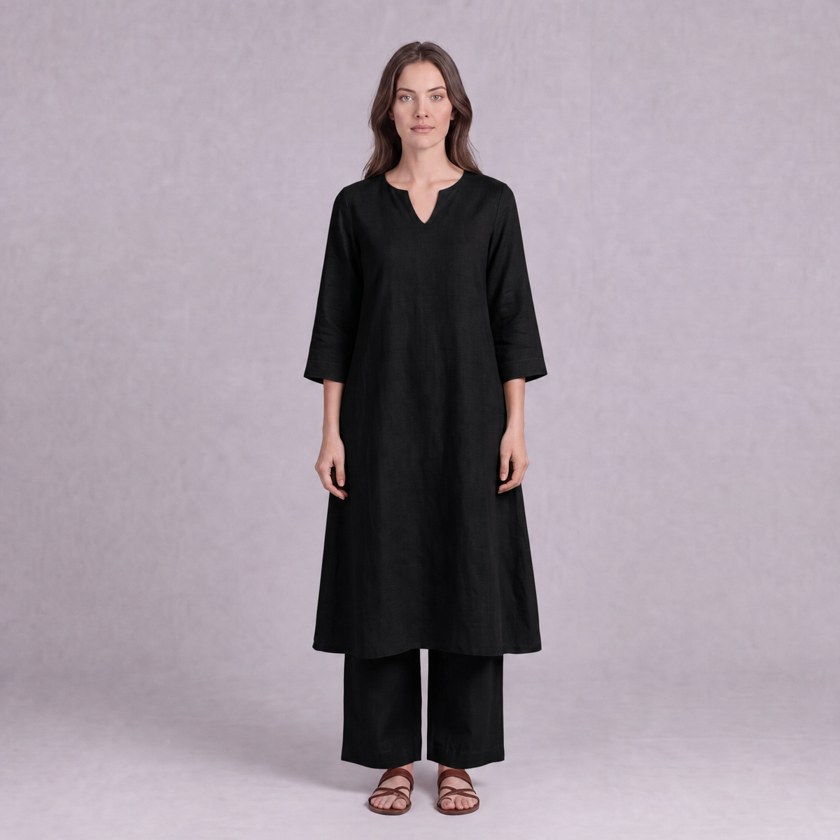 Linen Cotton Kurta & Palazzo Co-ord Set in Black