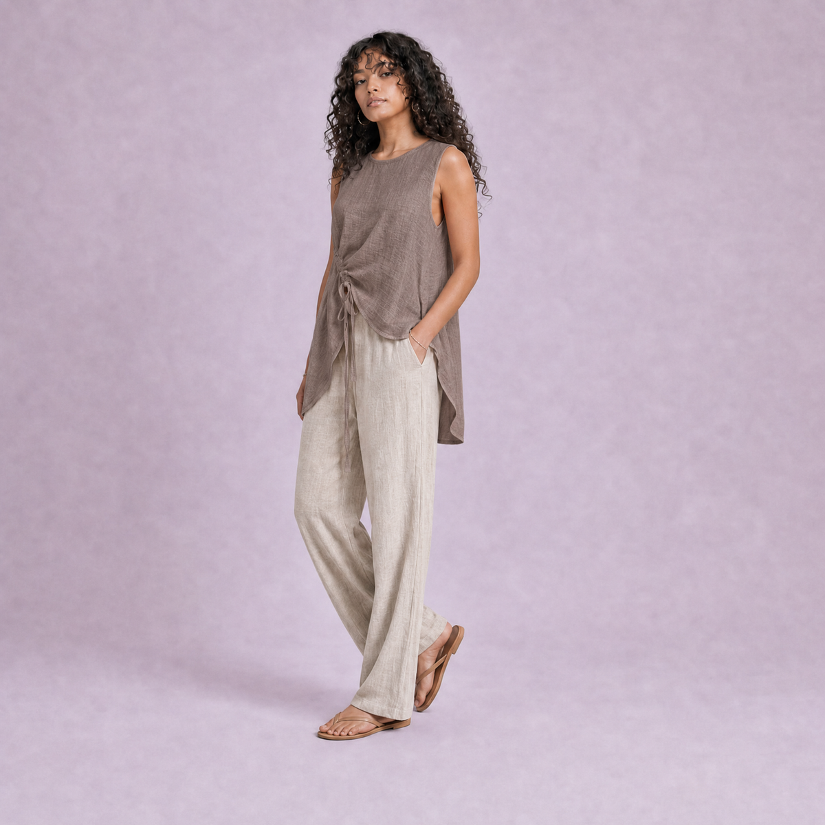 Linen Drawstring Top in Burntwood, Ratń Swamini