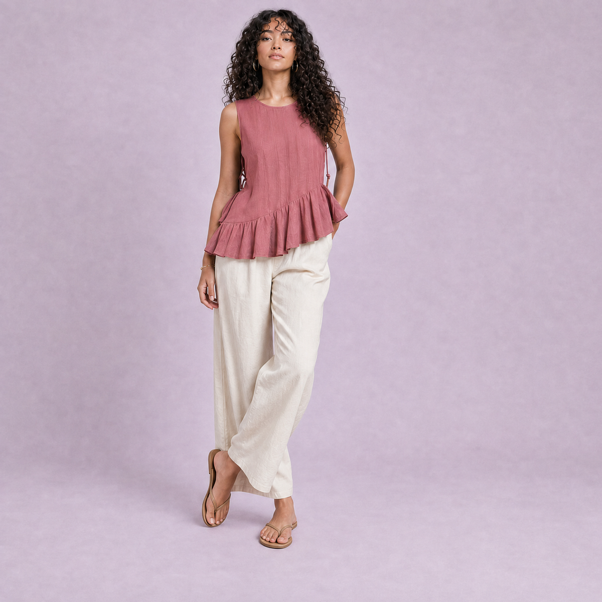 Linen Peplum Top in Dusty Rose, Ratń Swamini