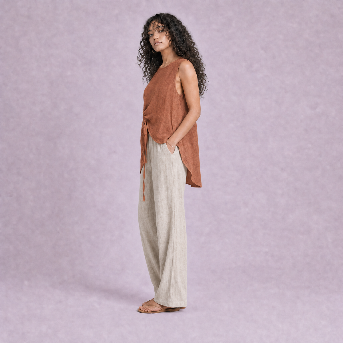 Linen Drawstring Top in Terracotta, Ratń Swamini