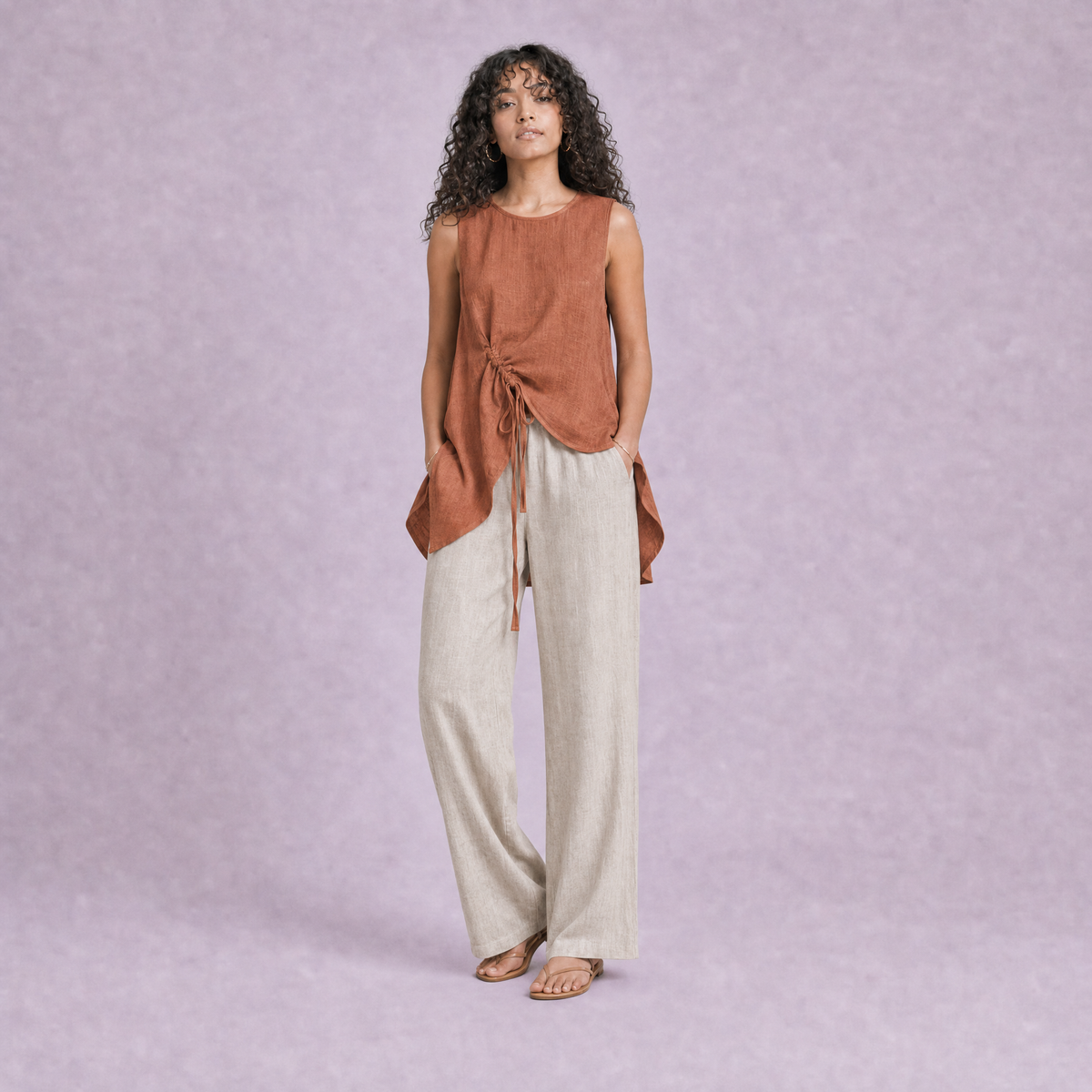 Linen Drawstring Top in Terracotta, Ratń Swamini
