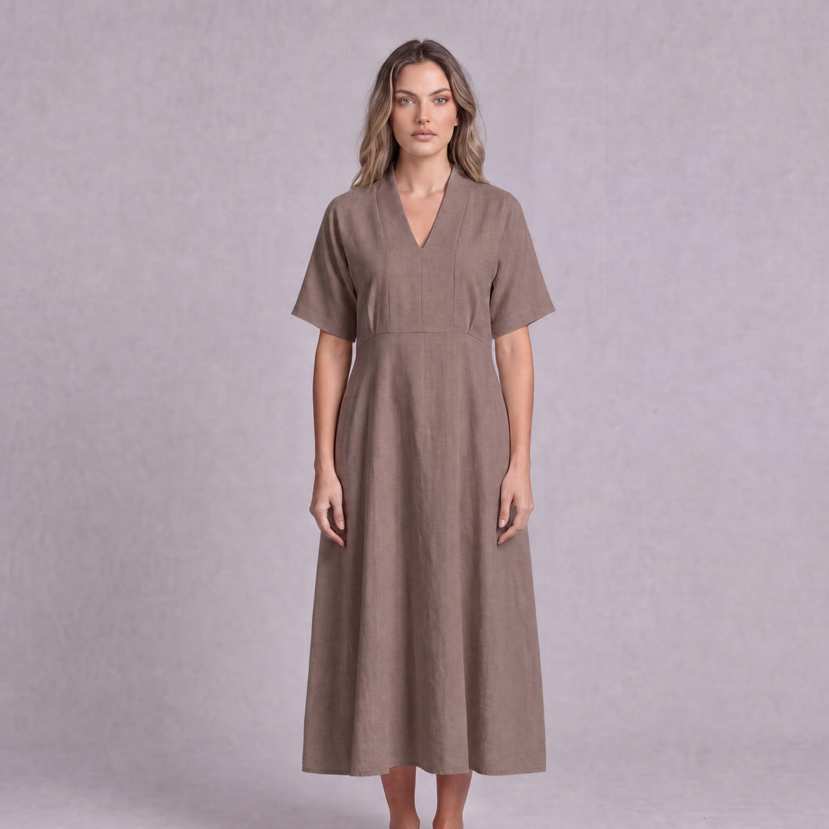 Linen Empire Waist Dress in Burntwood, Ratń Swamini
