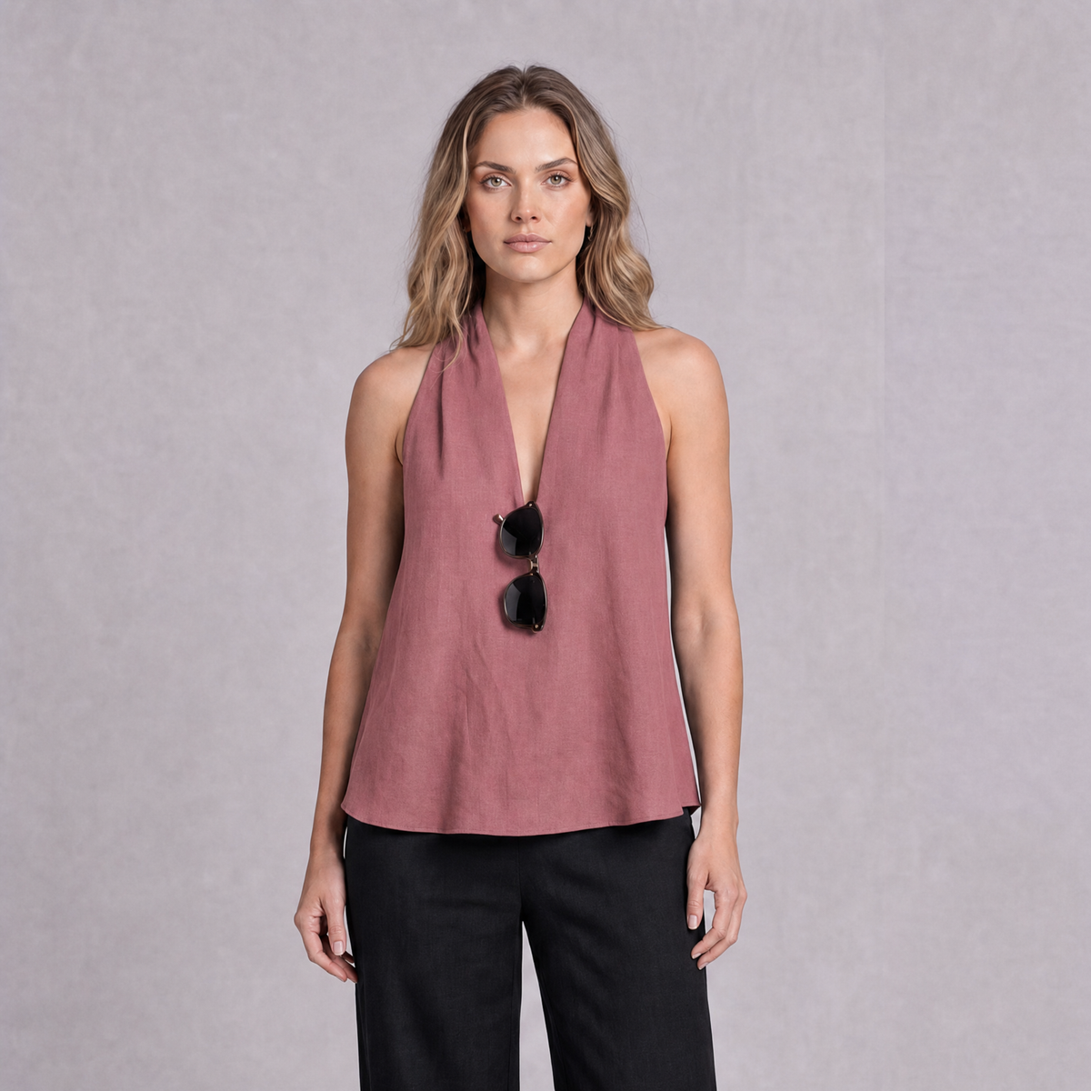 Linen Halter Neck Top in Dusty Rose, Ratń Swamini
