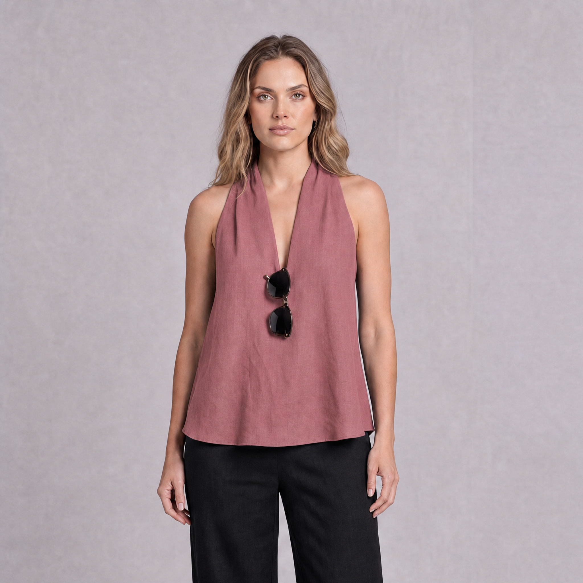 Linen Halter Neck Top in Dusty Rose, Ratń Swamini