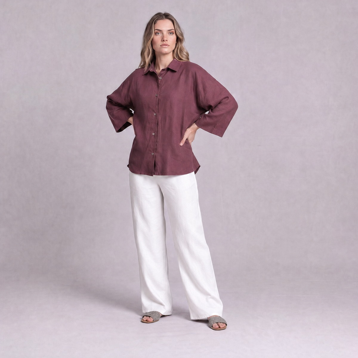 Oversized Linen Shirt in Garnet - OEKO-TEX certified pure linen