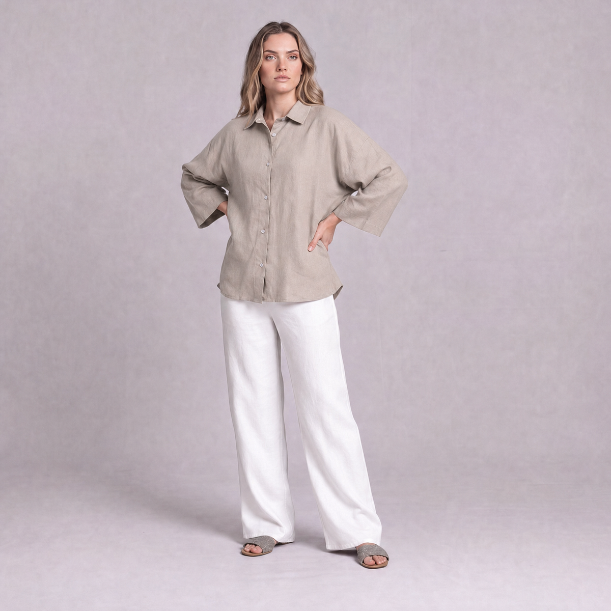 Oversized Linen Shirt in Natural - OEKO-TEX certified pure linen