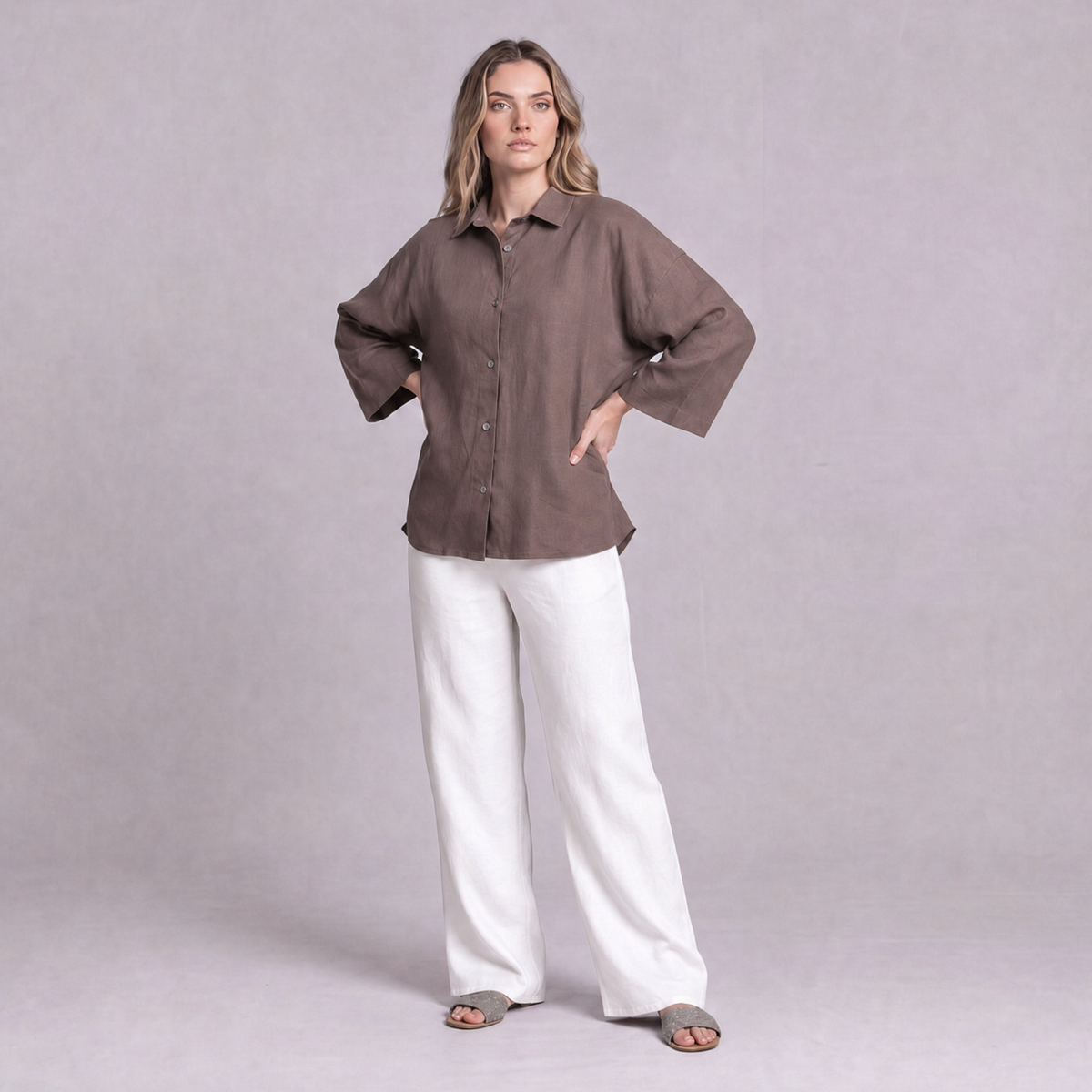 Oversized Linen Shirt in Burntwood - OEKO-TEX certified pure linen