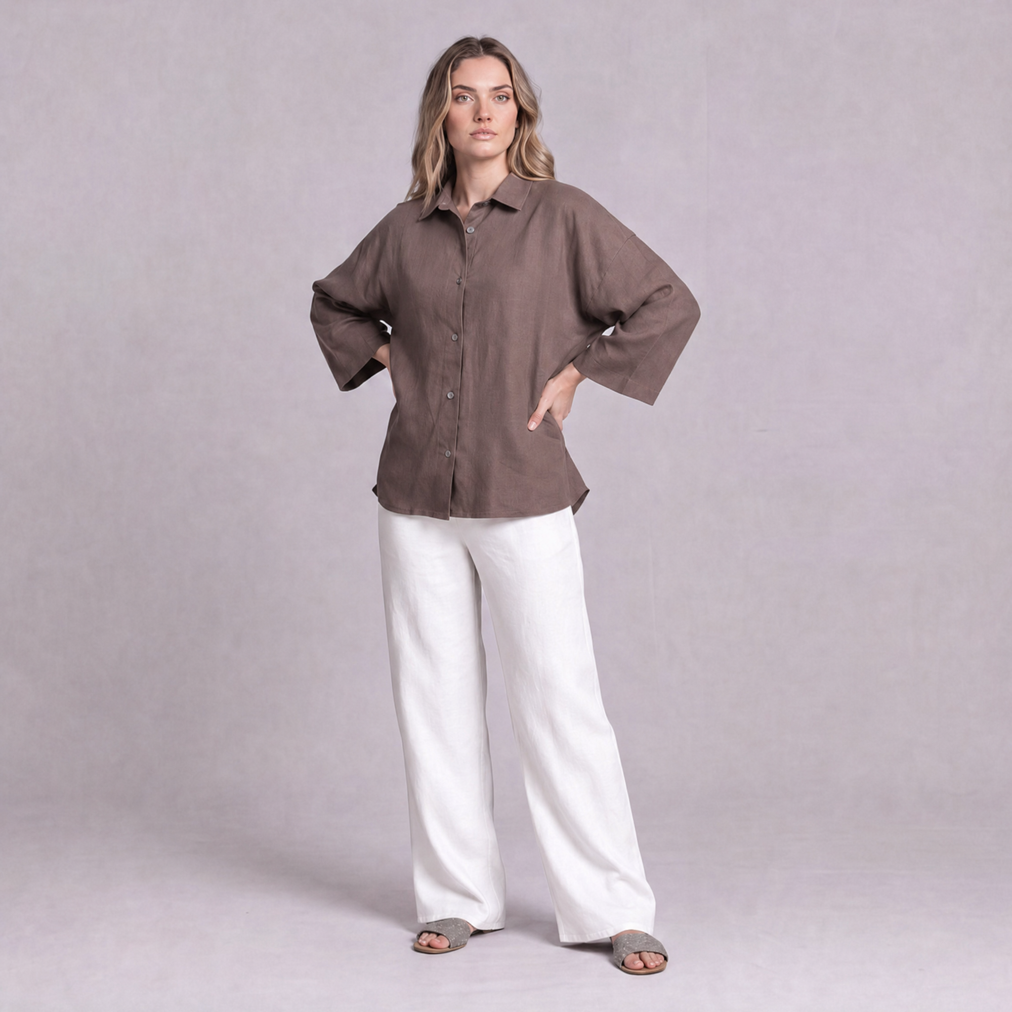 Oversized Linen Shirt in Burntwood - OEKO-TEX certified pure linen