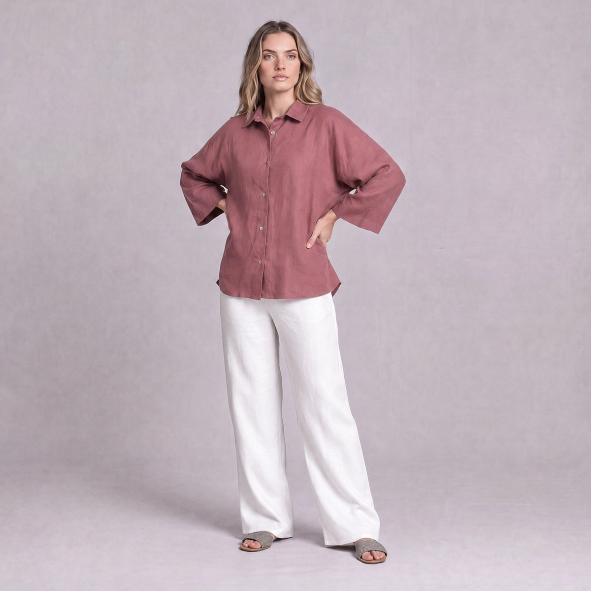 Oversized Linen Shirt in Dusty Rose - OEKO-TEX certified pure linen