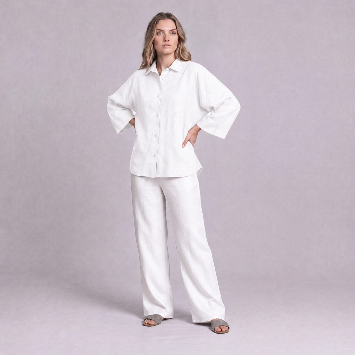 Oversized Linen Shirt in White - OEKO-TEX certified pure linen