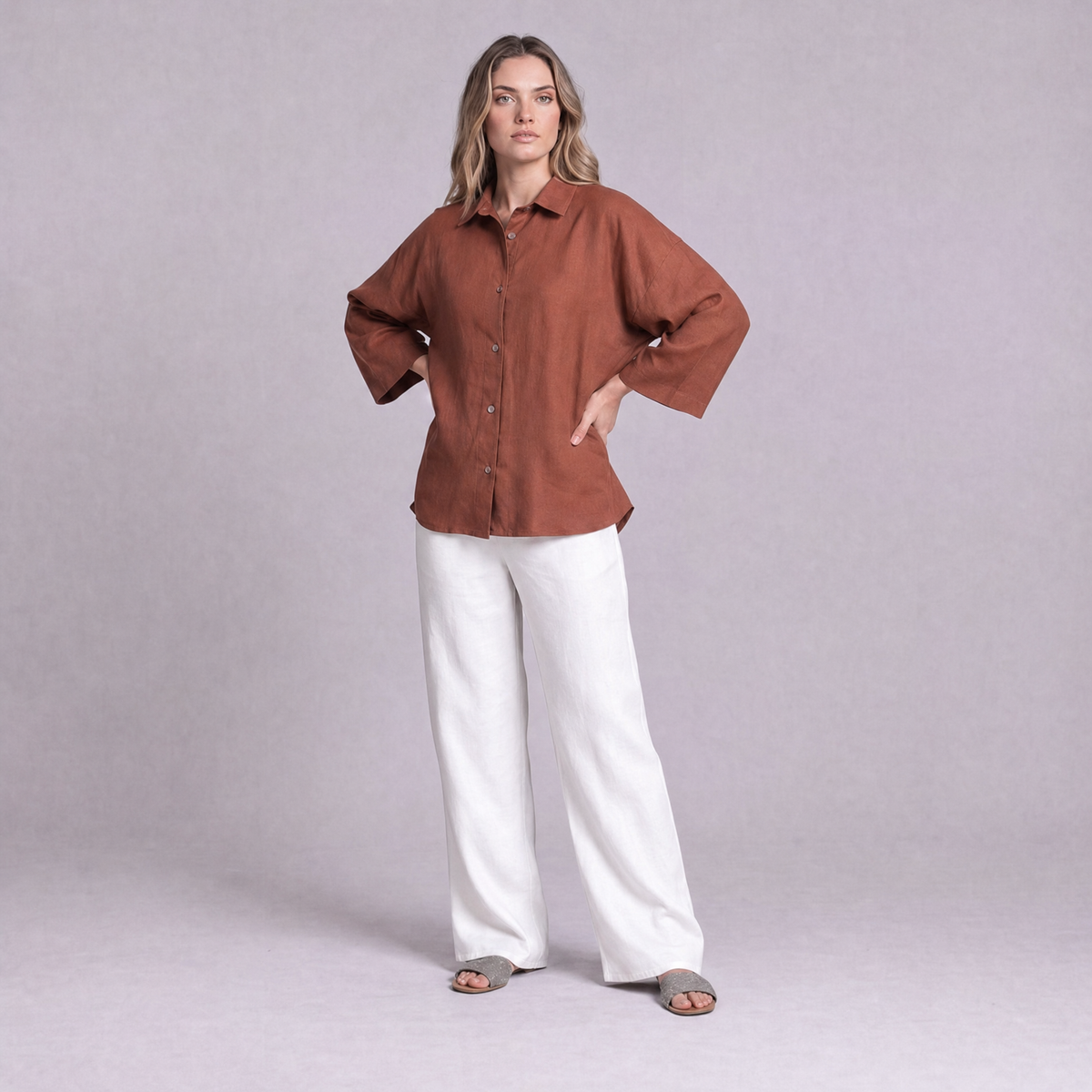 Oversized Linen Shirt in Terracotta - OEKO-TEX certified pure linen