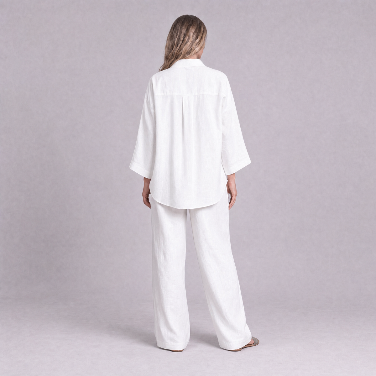 Oversized Linen Shirt in White - OEKO-TEX certified pure linen, back view