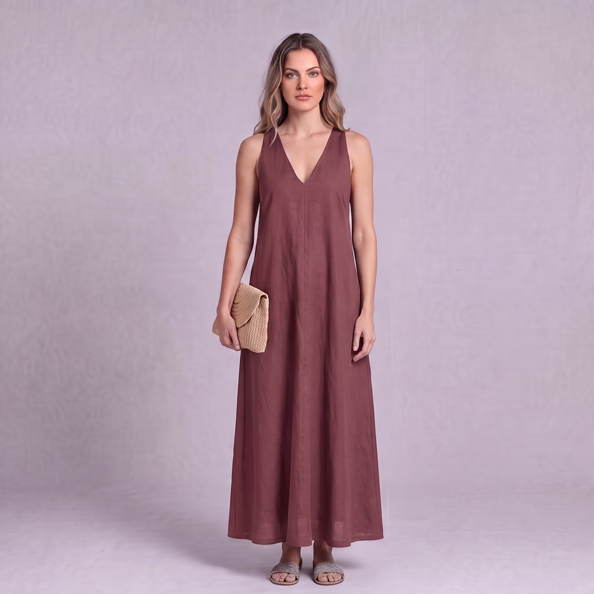 Linen Halter Maxi Dress in Garnet - OEKO-TEX certified pure linen
