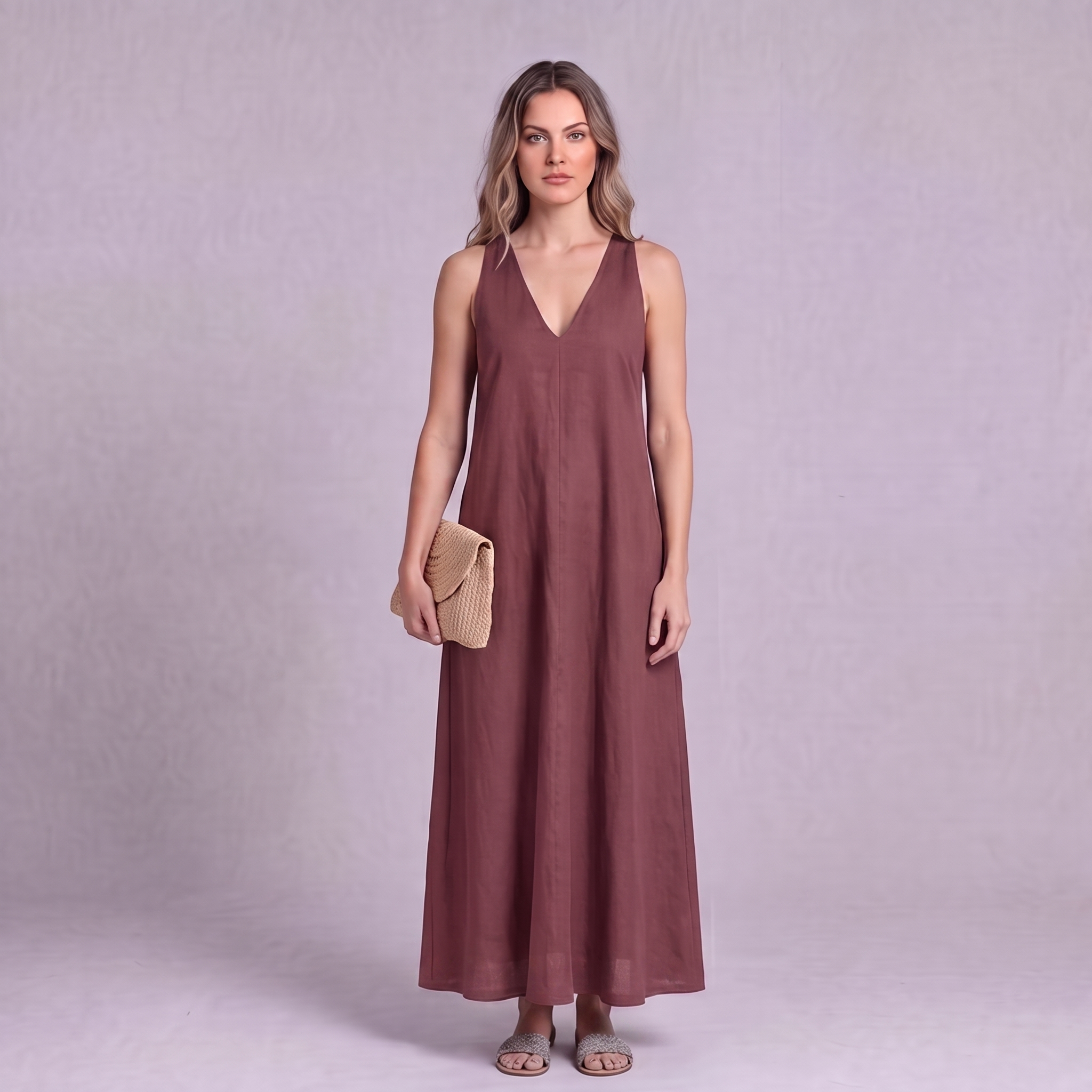 Linen Halter Maxi Dress in Garnet - OEKO-TEX certified pure linen