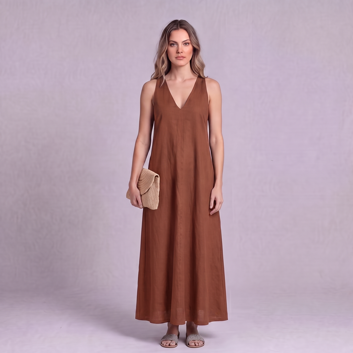 Linen Halter Maxi Dress in Terracotta - OEKO-TEX certified pure linen