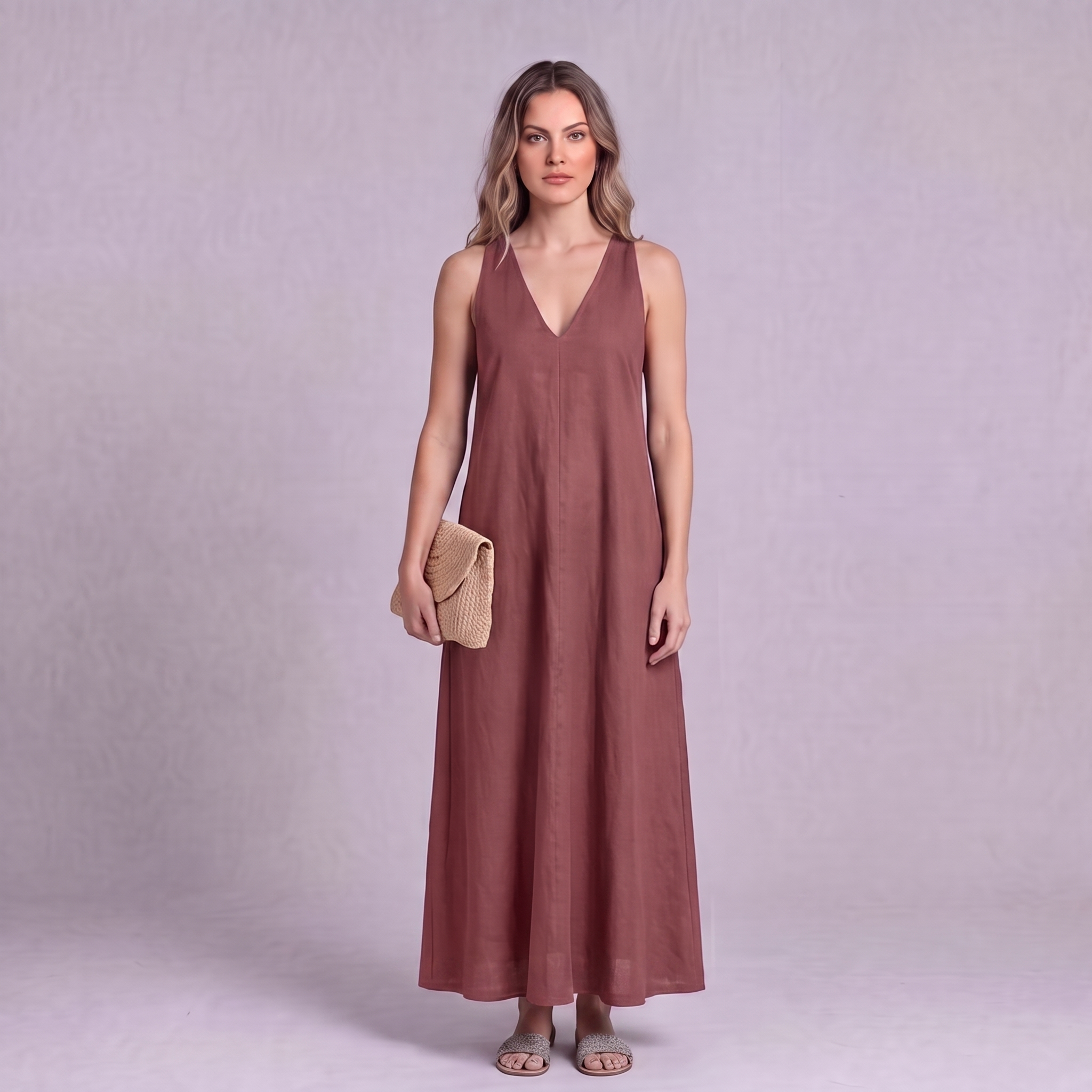 Linen Halter Maxi Dress in Dusty Rose - OEKO-TEX certified pure linen