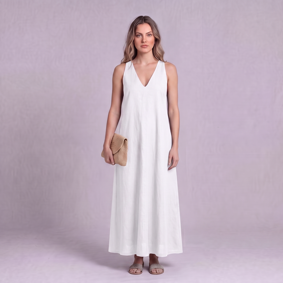 Linen Halter Maxi Dress in White - OEKO-TEX certified pure linen