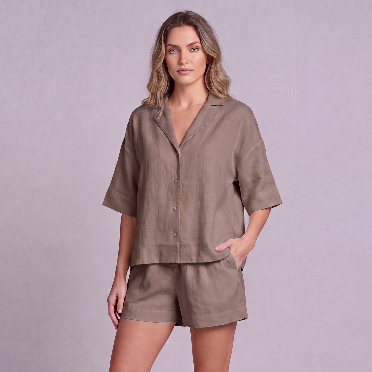 Linen Resort Co-ord Set in Burntwood - OEKO-TEX certified pure linen