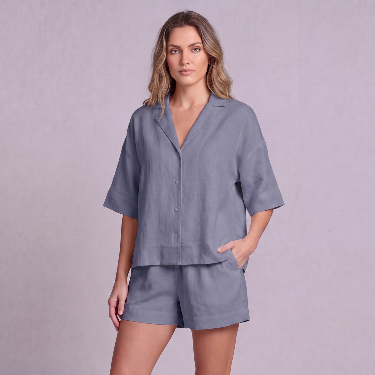Linen Resort Co-ord Set in Slate Periwinkle Blue - OEKO-TEX certified pure linen