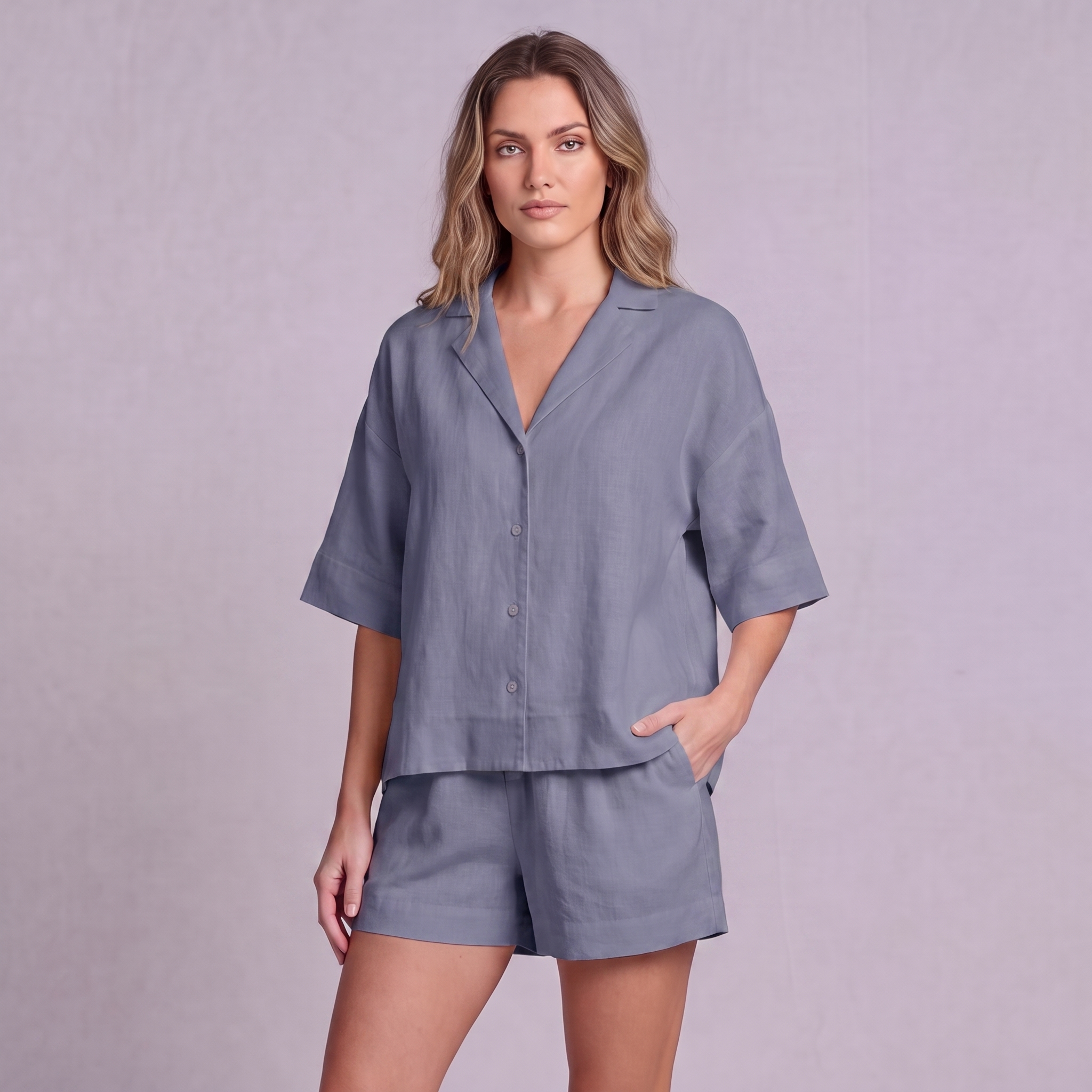Linen Resort Co-ord Set in Slate Periwinkle Blue - OEKO-TEX certified pure linen