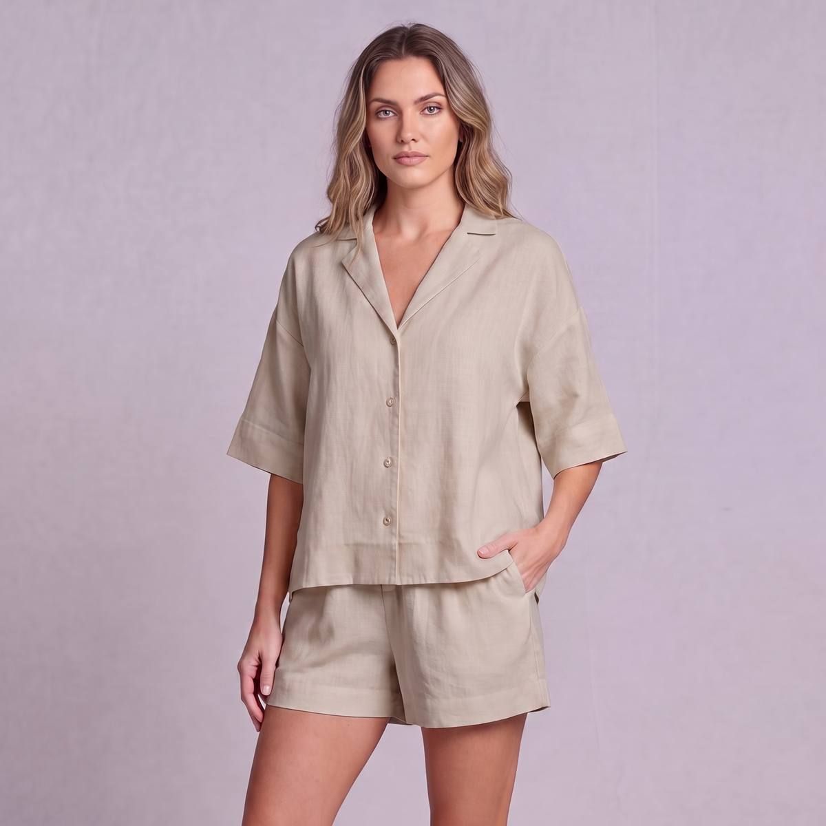 Linen Resort Co-ord Set in Natural - OEKO-TEX certified pure linen