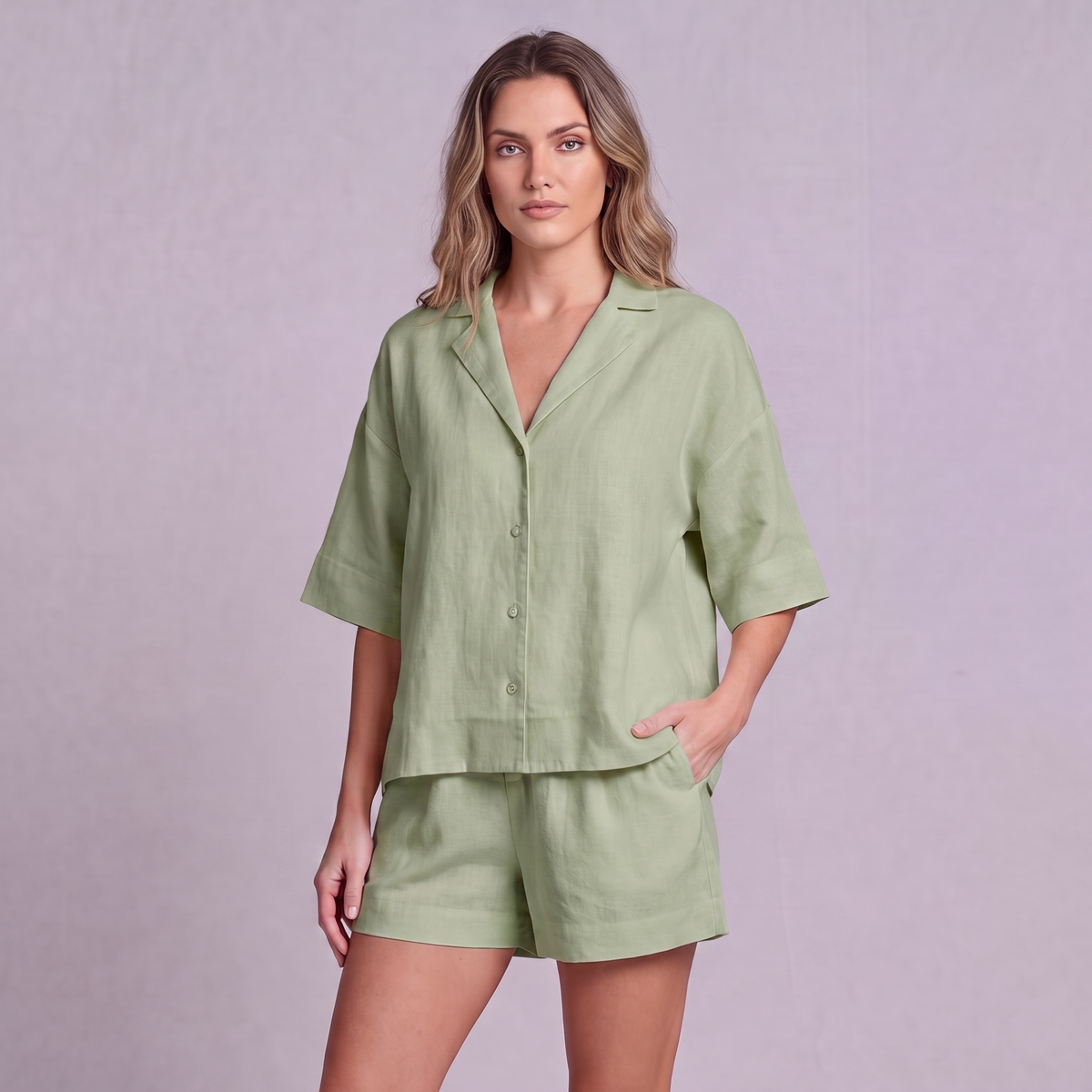 Linen Resort Co-ord Set in Sage Green - OEKO-TEX certified pure linen
