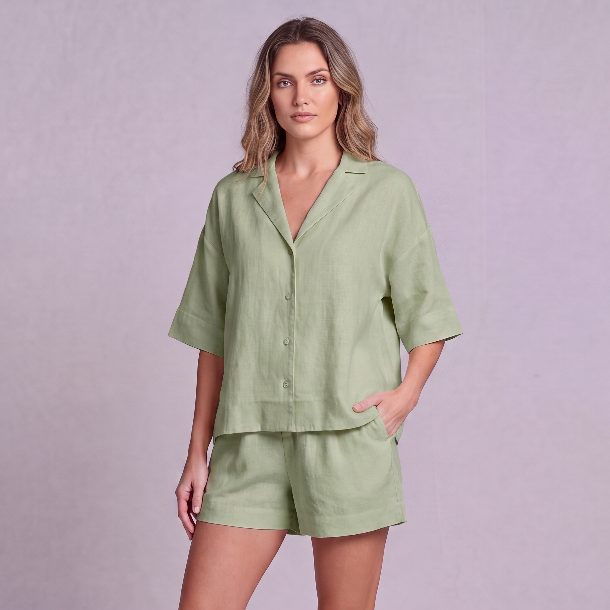 Linen Resort Co-ord Set in Sage Green - OEKO-TEX certified pure linen