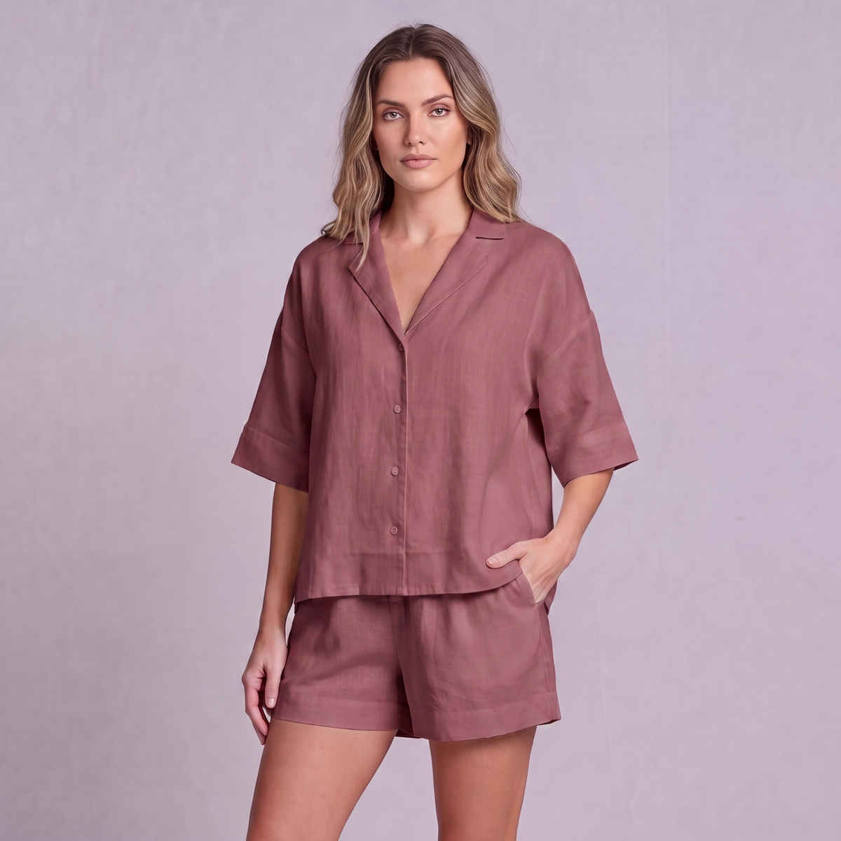 Linen Resort Co-ord Set in Garnet - OEKO-TEX certified pure linen