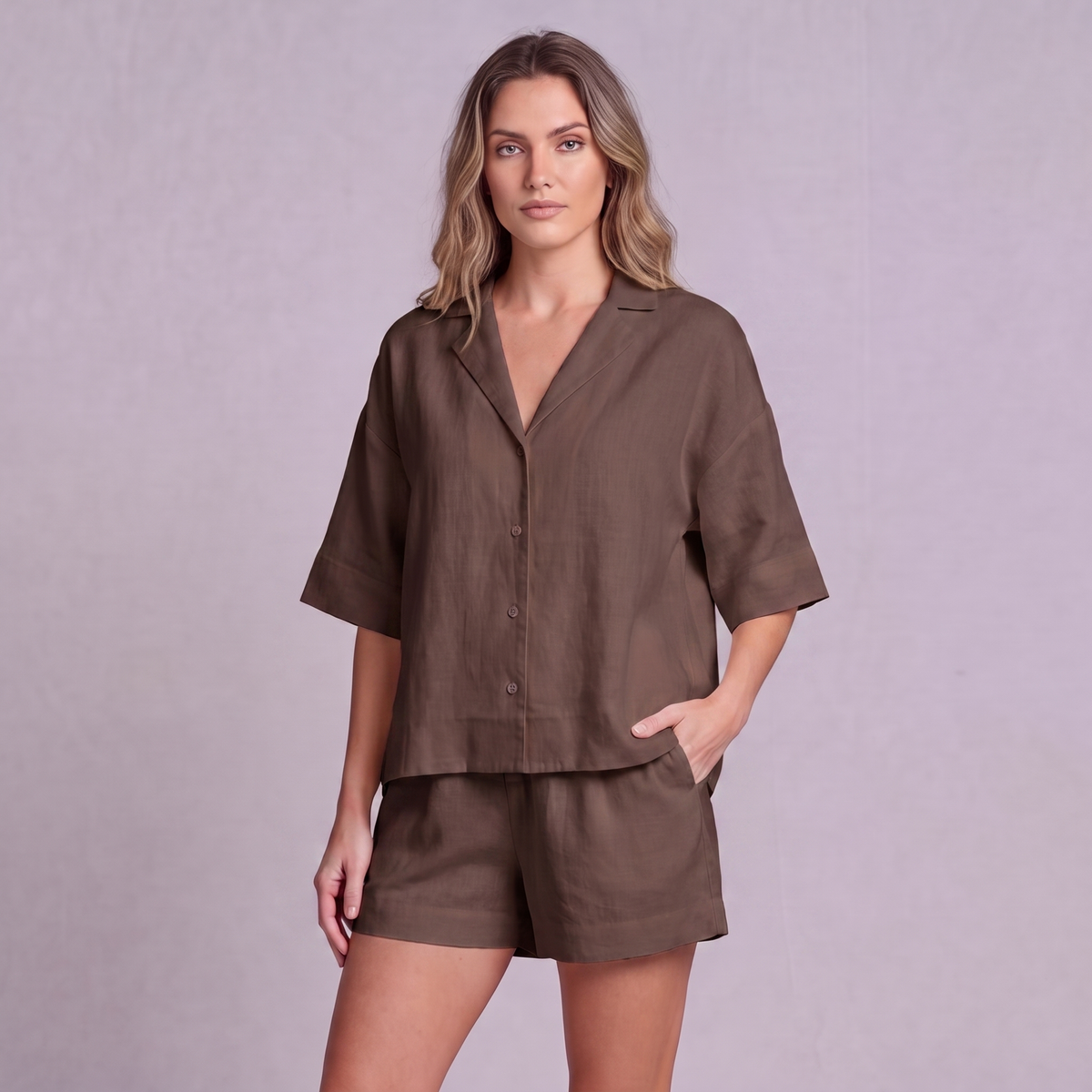 Linen Resort Co-ord Set in Chocolate Brown - OEKO-TEX certified pure linen