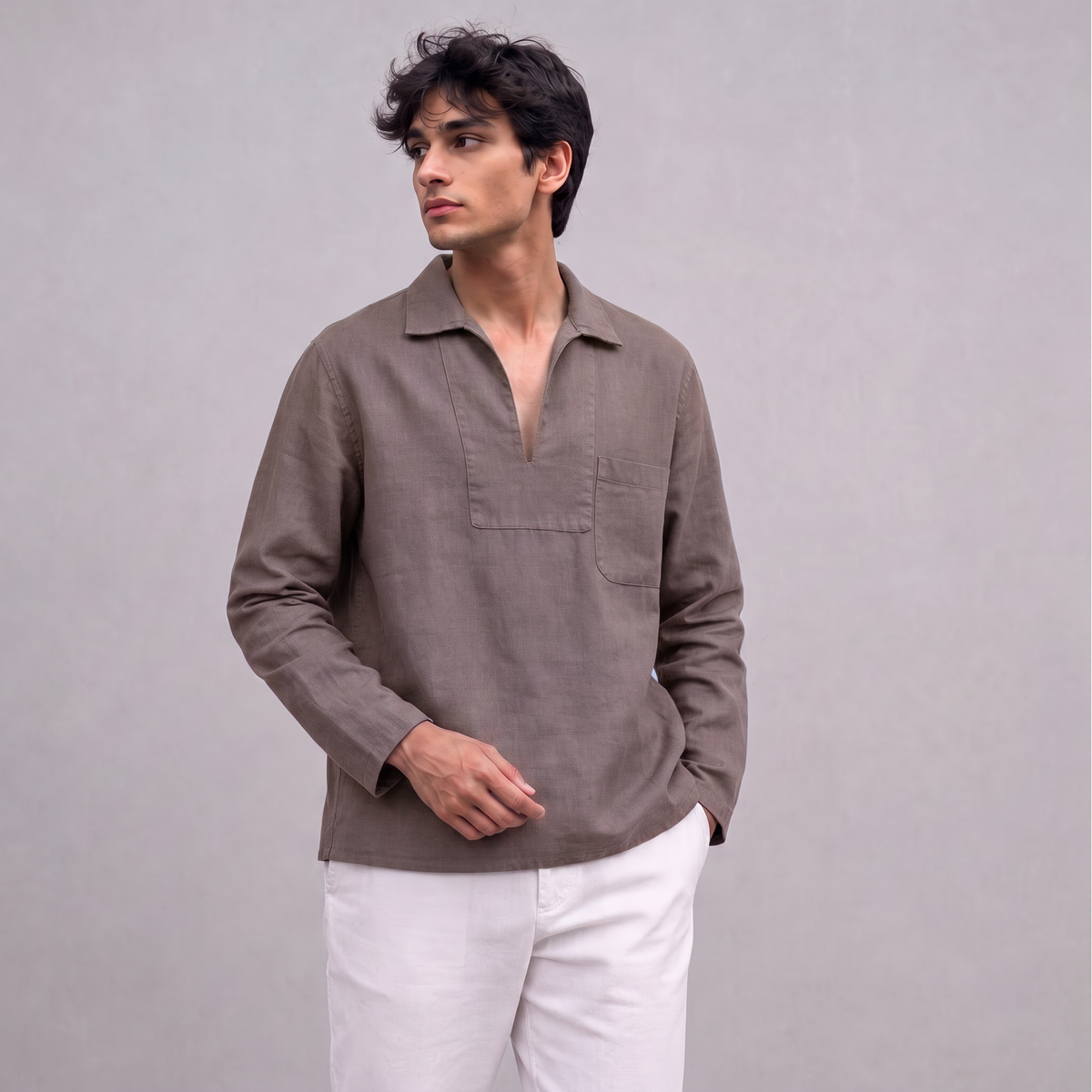 Linen Pullover Shirt in Burntwood - OEKO-TEX certified pure linen