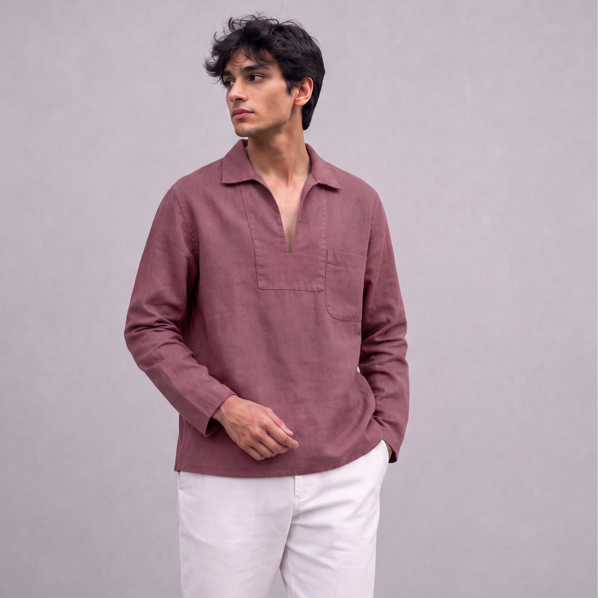 Linen Pullover Shirt in Garnet - OEKO-TEX certified pure linen