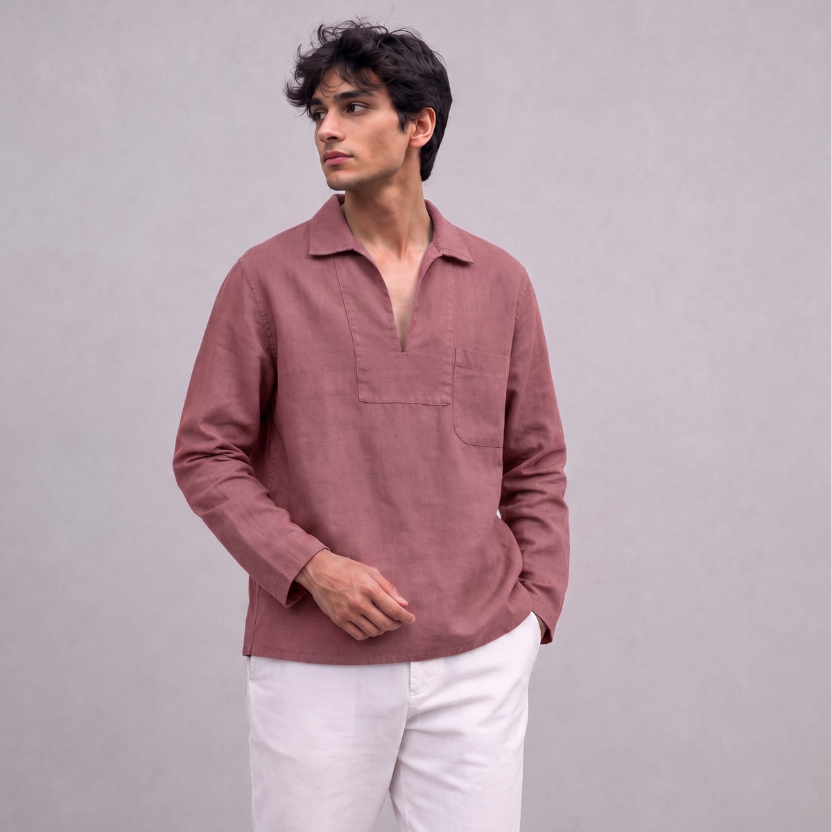 Linen Pullover Shirt in Dusty Rose - OEKO-TEX certified pure linen